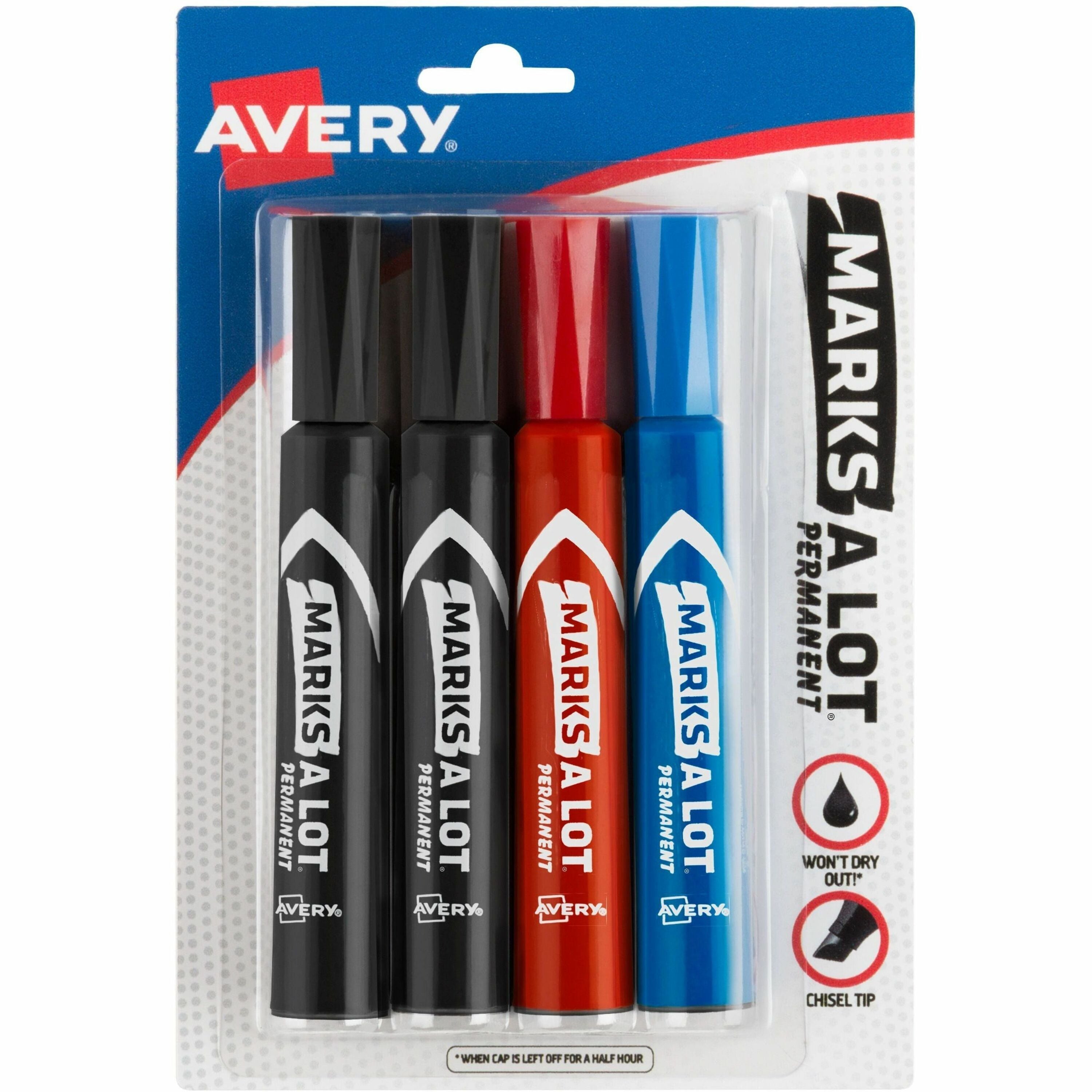 MARKS A LOT Regular Desk-Style Permanent Marker, Broad Chisel Tip, Assorted Colors, 4/Set (7905)