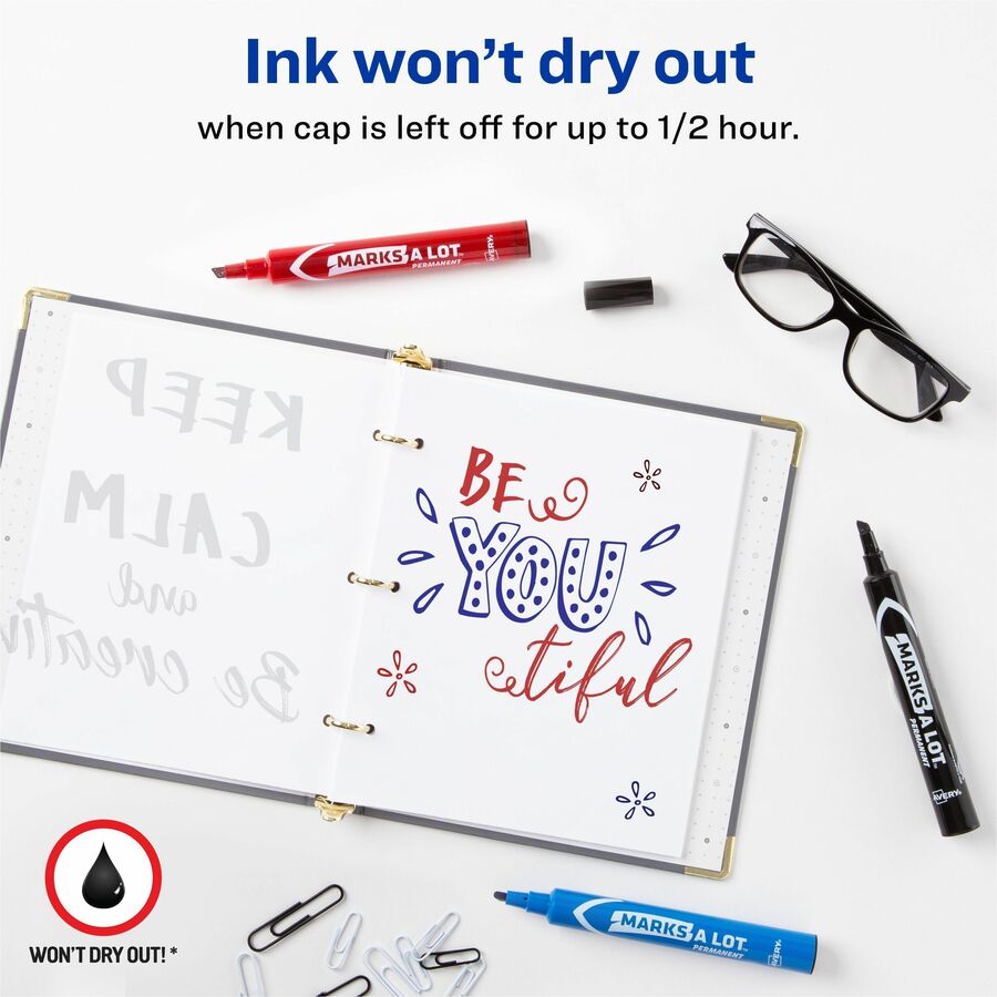 MARKS A LOT Regular Desk-Style Permanent Marker, Broad Chisel Tip, Assorted Colors, 4/Set (7905)