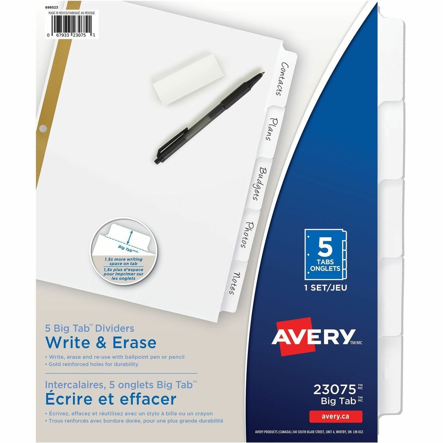 Write and Erase Big Tab Paper Dividers, 5-Tab, 11 x 8.5, White, White Tabs, 1 Set