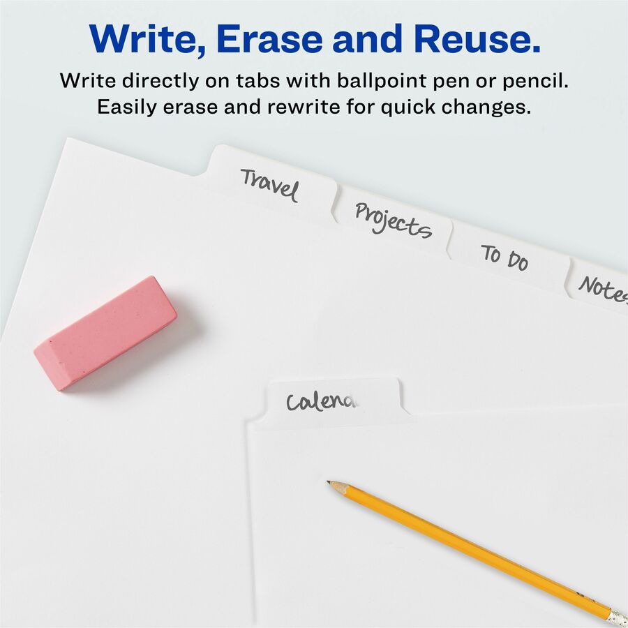 Write and Erase Big Tab Paper Dividers, 5-Tab, 11 x 8.5, White, White Tabs, 1 Set