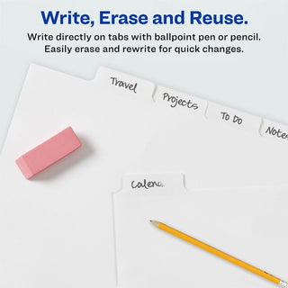 Write and Erase Big Tab Paper Dividers, 5-Tab, 11 x 8.5, White, White Tabs, 1 Set