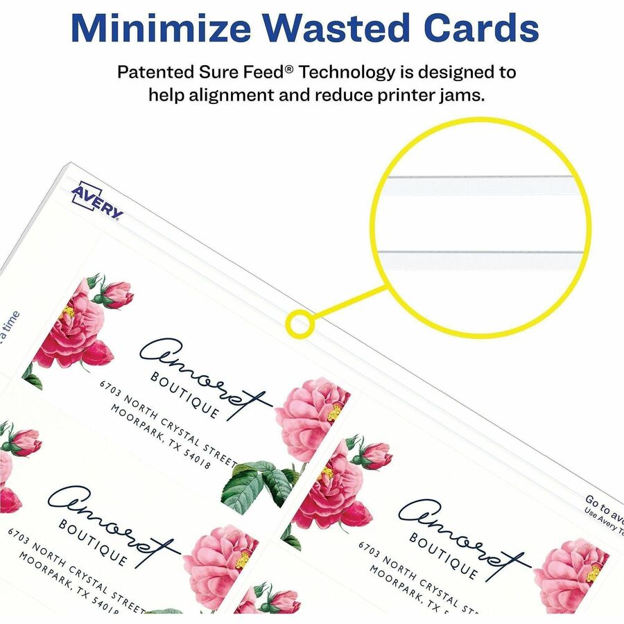 Avery Clean Edge Business Cards, 2" x 3.5" , White, 120 (28877) - 110 Brightness - A8 - 2" x 3 1/2" - 93 lb Basis Weight - 254 g/m2 Grammage - Matte - 120 / Pack - FSC Mix - Rounded Corner, Smooth Edge, Unperforated - White
