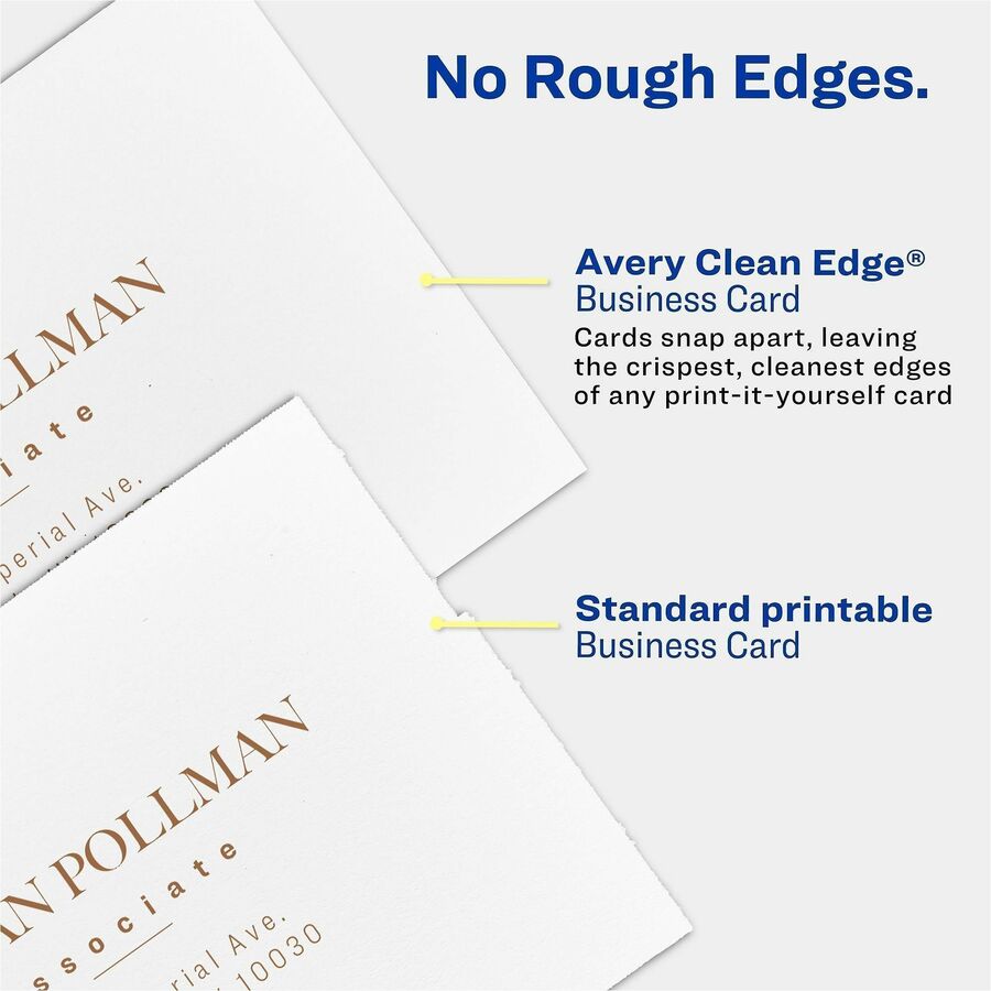 Avery Clean Edge Business Cards, 2" x 3.5" , White, 120 (28877) - 110 Brightness - A8 - 2" x 3 1/2" - 93 lb Basis Weight - 254 g/m2 Grammage - Matte - 120 / Pack - FSC Mix - Rounded Corner, Smooth Edge, Unperforated - White
