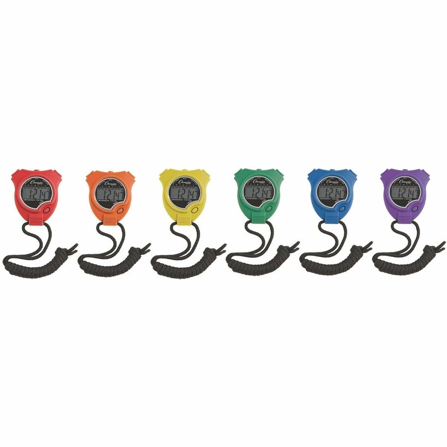 Water-Resistant Stopwatches, Accurate to 1/100 Second, Assorted Colors, 6/Box