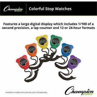 Water-Resistant Stopwatches, Accurate to 1/100 Second, Assorted Colors, 6/Box