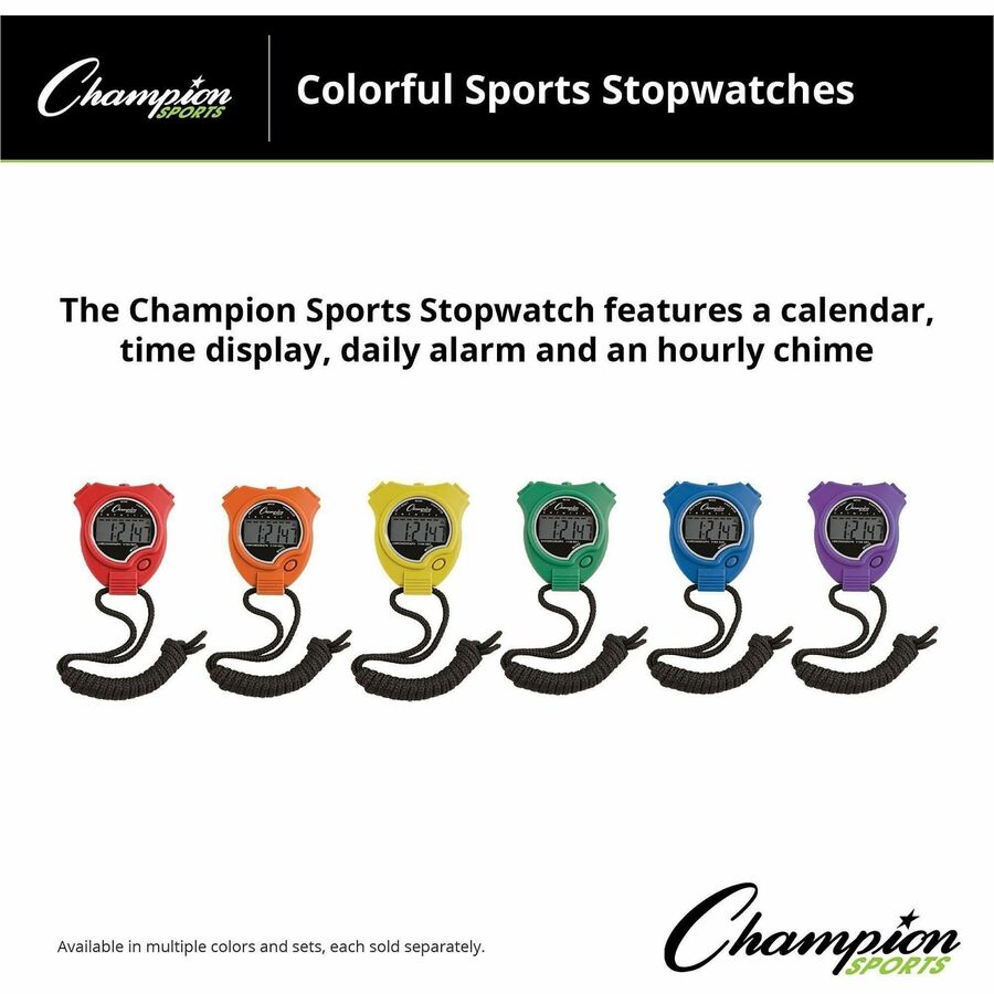 Water-Resistant Stopwatches, Accurate to 1/100 Second, Assorted Colors, 6/Box