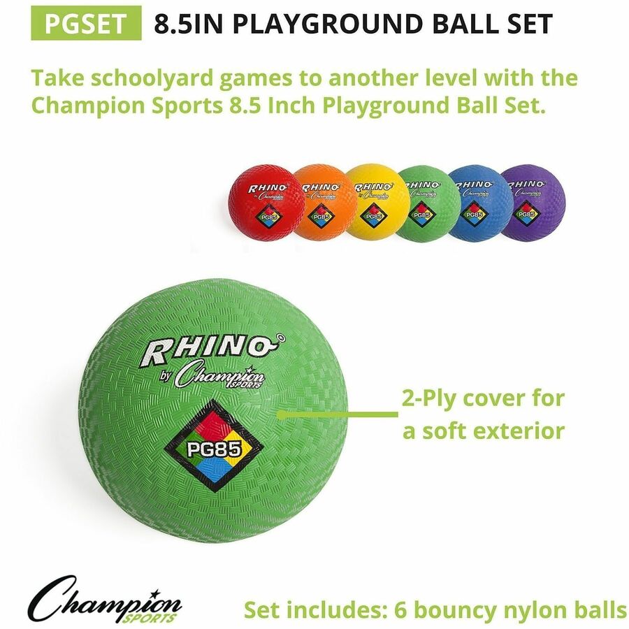 Playground Ball Set, 8.5" Diameter, Assorted Colors, 6/Set
