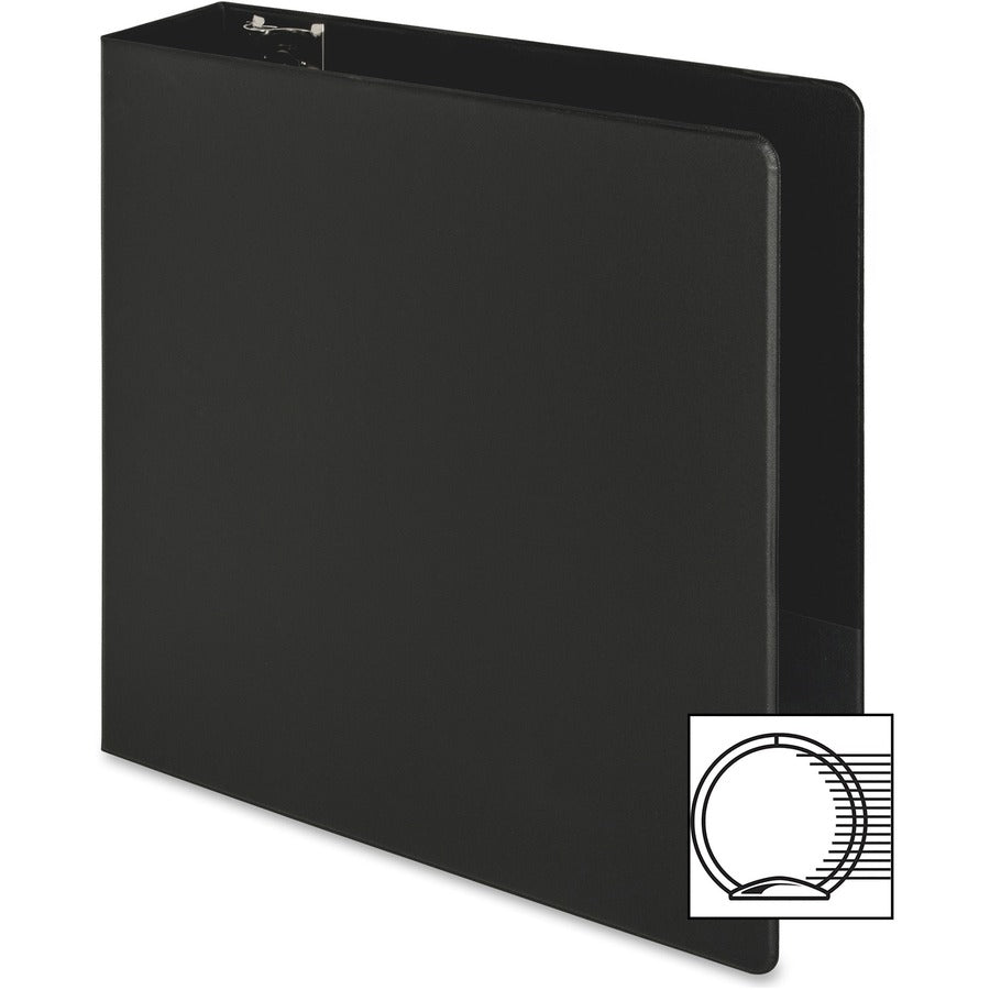 Business Source Basic Round-ring Binder - 3" Binder Capacity - Letter - 8 1/2" x 11" Sheet Size - 3 x Round Ring Fastener(s) - Inside Front & Back Pocket(s) - Vinyl - Black - 1.20 lb - Exposed Rivet, Non Locking Mechanism, Sheet Lifter, Open and Clos