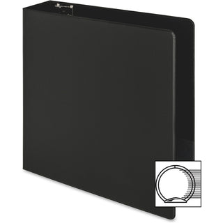 Business Source Basic Round-ring Binder - 3" Binder Capacity - Letter - 8 1/2" x 11" Sheet Size - 3 x Round Ring Fastener(s) - Inside Front & Back Pocket(s) - Vinyl - Black - 1.20 lb - Exposed Rivet, Non Locking Mechanism, Sheet Lifter, Open and Clos
