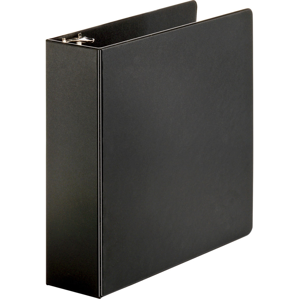 Business Source Basic Round-ring Binder - 3" Binder Capacity - Letter - 8 1/2" x 11" Sheet Size - 3 x Round Ring Fastener(s) - Inside Front & Back Pocket(s) - Vinyl - Black - 1.20 lb - Exposed Rivet, Non Locking Mechanism, Sheet Lifter, Open and Clos