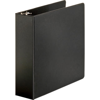 Business Source Basic Round-ring Binder - 3" Binder Capacity - Letter - 8 1/2" x 11" Sheet Size - 3 x Round Ring Fastener(s) - Inside Front & Back Pocket(s) - Vinyl - Black - 1.20 lb - Exposed Rivet, Non Locking Mechanism, Sheet Lifter, Open and Clos