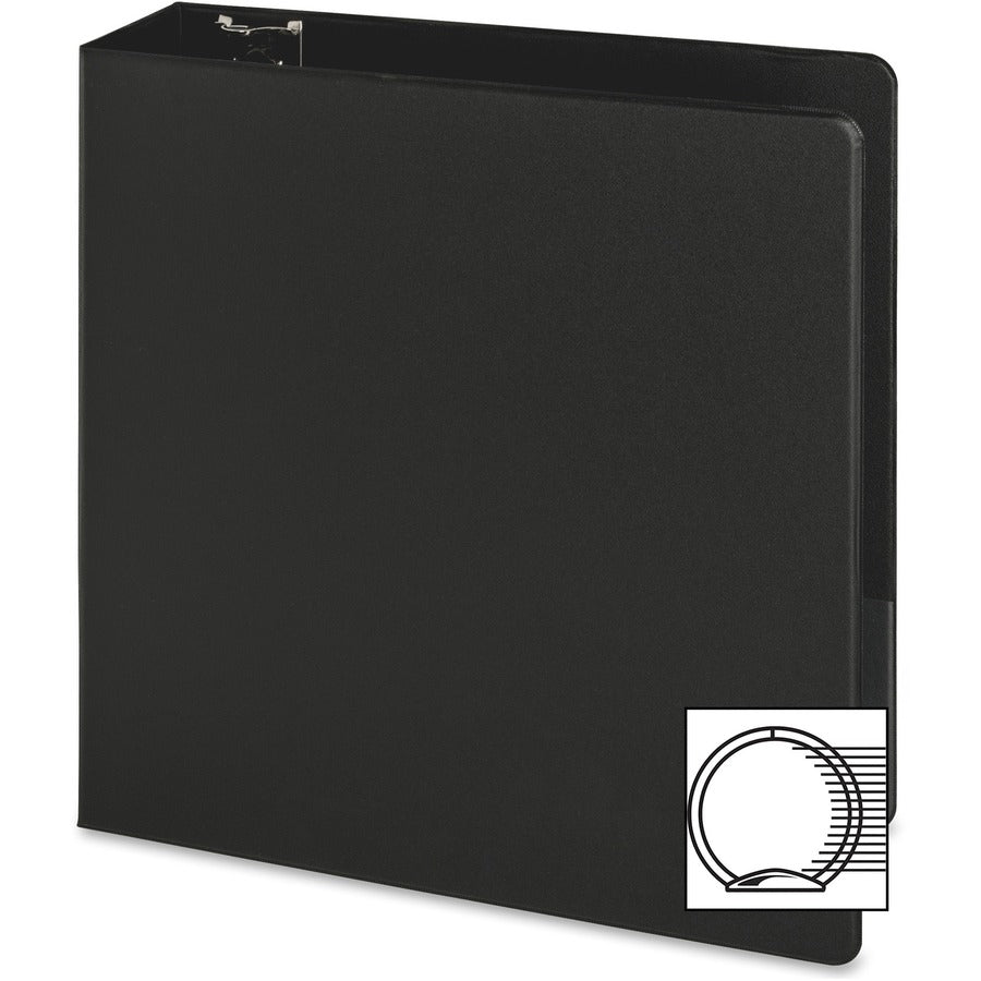 Business Source Basic Round-ring Binder - 3" Binder Capacity - Letter - 8 1/2" x 11" Sheet Size - 3 x Round Ring Fastener(s) - Inside Front & Back Pocket(s) - Vinyl - Black - 1.20 lb - Exposed Rivet, Non Locking Mechanism, Sheet Lifter, Open and Clos
