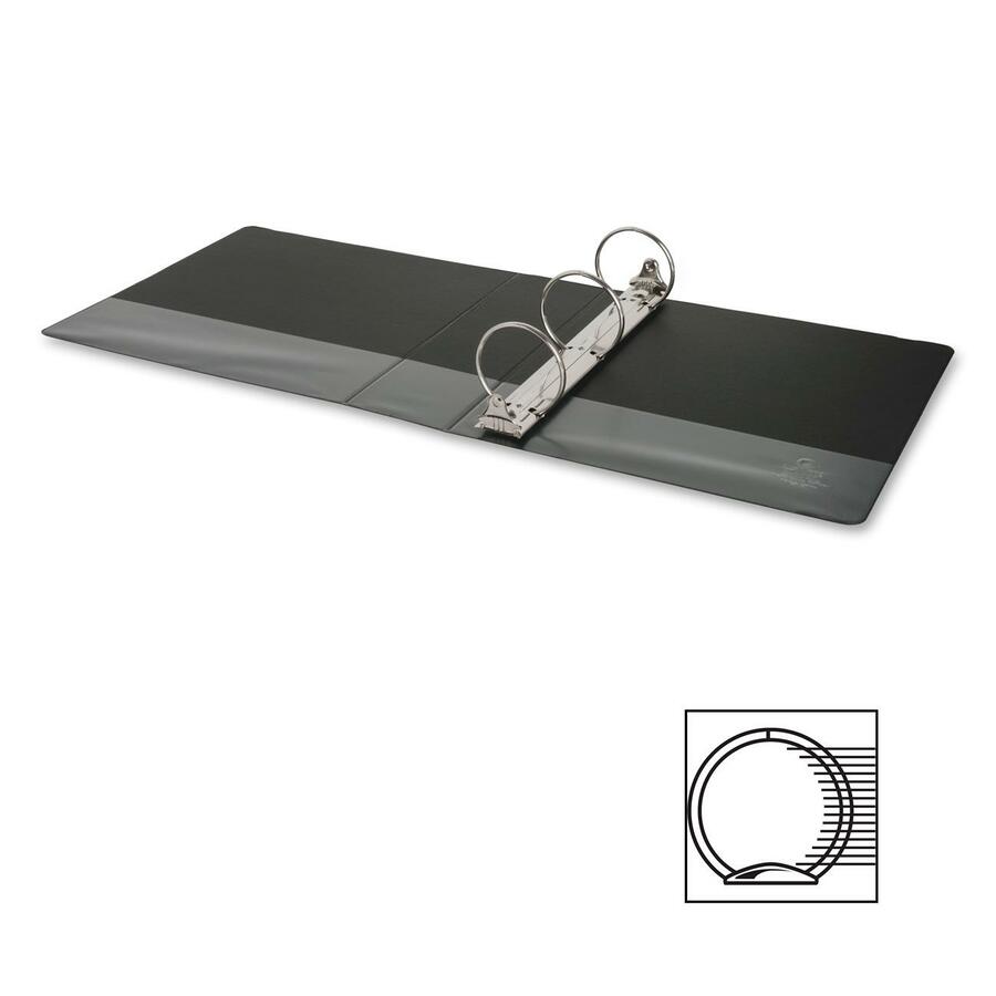 Business Source Basic Round-ring Binder - 3" Binder Capacity - Letter - 8 1/2" x 11" Sheet Size - 3 x Round Ring Fastener(s) - Inside Front & Back Pocket(s) - Vinyl - Black - 1.20 lb - Exposed Rivet, Non Locking Mechanism, Sheet Lifter, Open and Clos