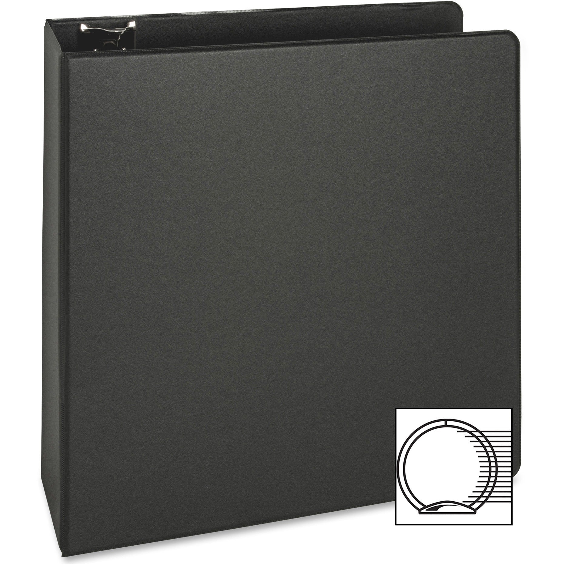 Business Source Basic Round-ring Binder - 3" Binder Capacity - Letter - 8 1/2" x 11" Sheet Size - 3 x Round Ring Fastener(s) - Inside Front & Back Pocket(s) - Vinyl - Black - 1.20 lb - Exposed Rivet, Non Locking Mechanism, Sheet Lifter, Open and Clos - 