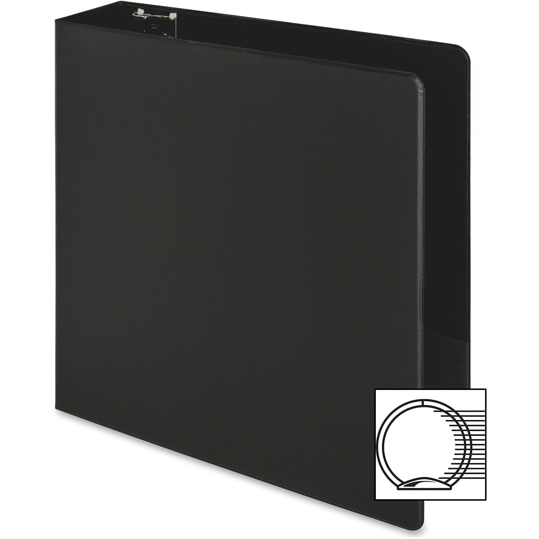 Business Source Basic Round-ring Binder - 3" Binder Capacity - Letter - 8 1/2" x 11" Sheet Size - 3 x Round Ring Fastener(s) - Inside Front & Back Pocket(s) - Vinyl - Black - 1.20 lb - Exposed Rivet, Non Locking Mechanism, Sheet Lifter, Open and Clos - 