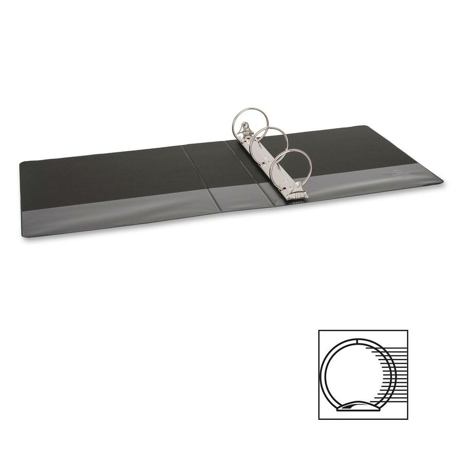Business Source Basic Round-ring Binder - 3" Binder Capacity - Letter - 8 1/2" x 11" Sheet Size - 3 x Round Ring Fastener(s) - Inside Front & Back Pocket(s) - Vinyl - Black - 1.20 lb - Exposed Rivet, Non Locking Mechanism, Sheet Lifter, Open and Clos