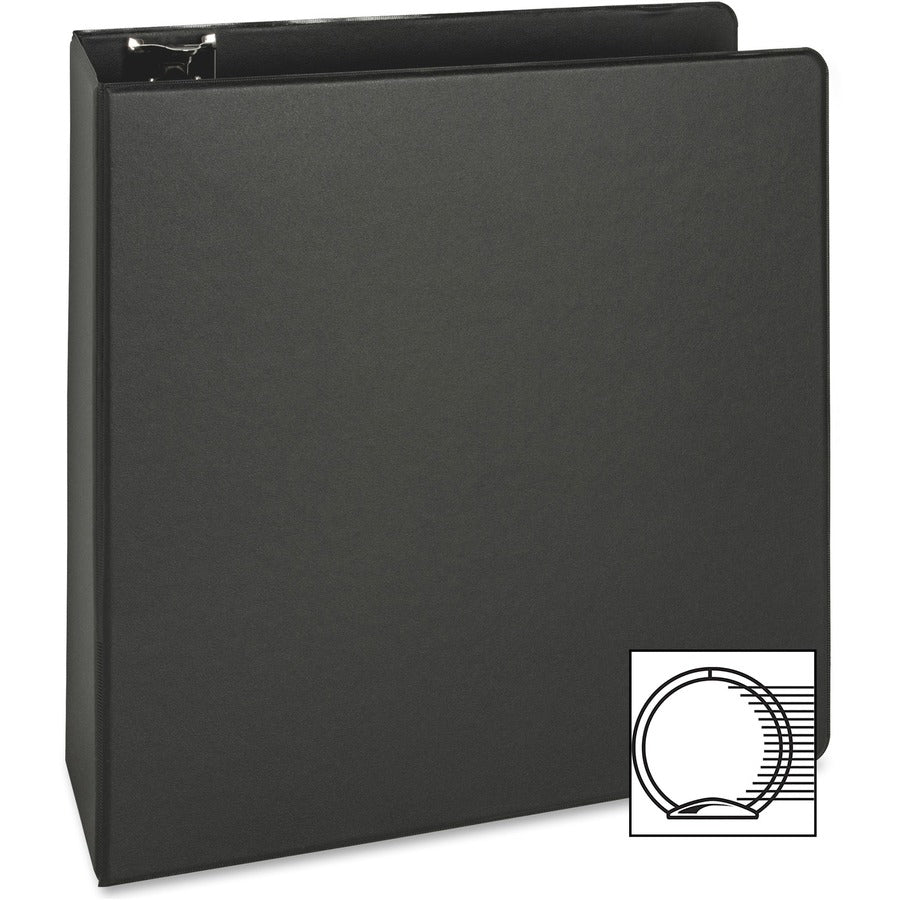 Business Source Basic Round-ring Binder - 3" Binder Capacity - Letter - 8 1/2" x 11" Sheet Size - 3 x Round Ring Fastener(s) - Inside Front & Back Pocket(s) - Vinyl - Black - 1.20 lb - Exposed Rivet, Non Locking Mechanism, Sheet Lifter, Open and Clos