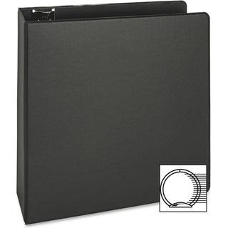 Business Source Basic Round-ring Binder - 3" Binder Capacity - Letter - 8 1/2" x 11" Sheet Size - 3 x Round Ring Fastener(s) - Inside Front & Back Pocket(s) - Vinyl - Black - 1.20 lb - Exposed Rivet, Non Locking Mechanism, Sheet Lifter, Open and Clos