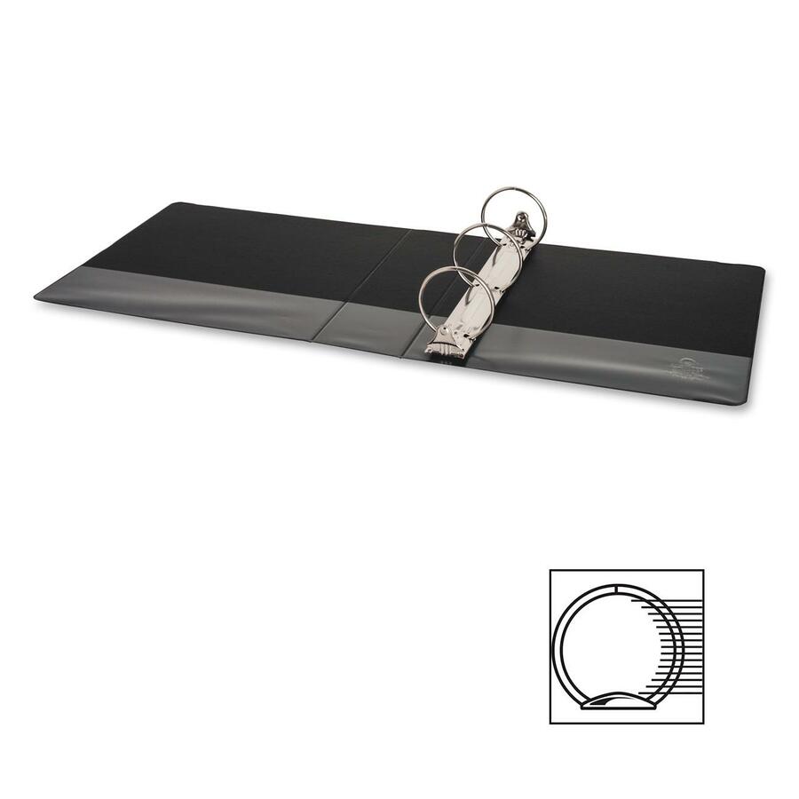 Business Source Basic Round-ring Binder - 3" Binder Capacity - Letter - 8 1/2" x 11" Sheet Size - 3 x Round Ring Fastener(s) - Inside Front & Back Pocket(s) - Vinyl - Black - 1.20 lb - Exposed Rivet, Non Locking Mechanism, Sheet Lifter, Open and Clos