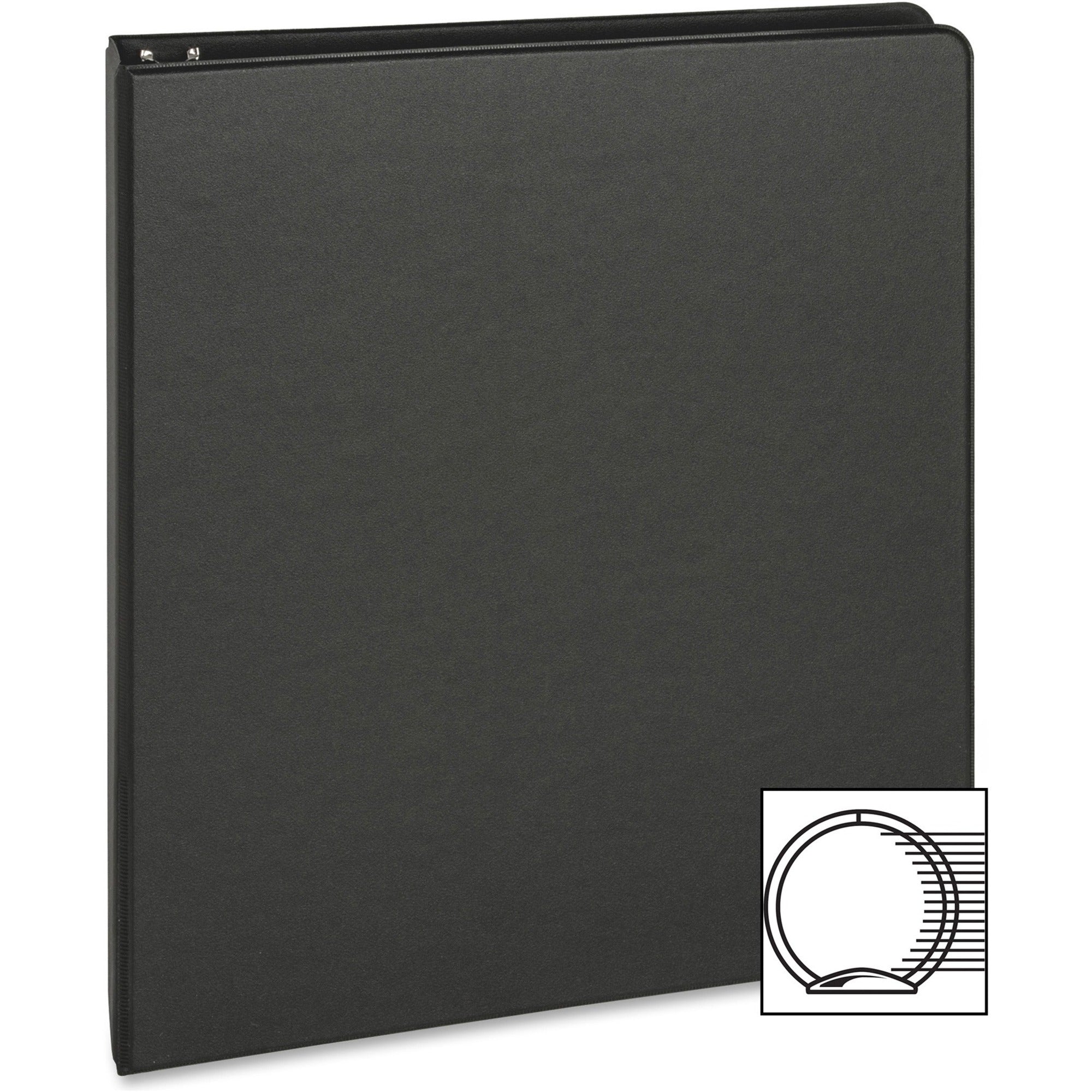 Business Source Basic Round-ring Binder - 1" Binder Capacity - Letter - 8 1/2" x 11" Sheet Size - 3 x Round Ring Fastener(s) - Inside Front & Back Pocket(s) - Chipboard, Polypropylene - Black - 9.60 oz - Exposed Rivet, Non Locking Mechanism, Open and - 1