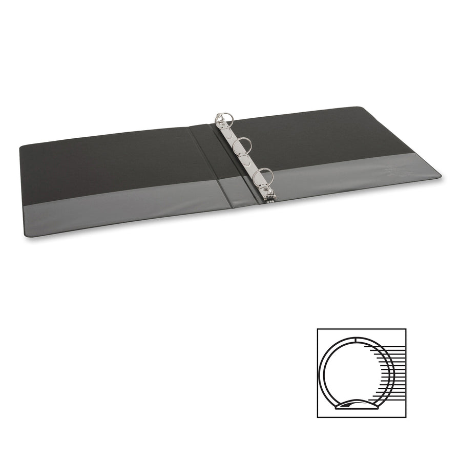 Business Source Basic Round-ring Binder - 1" Binder Capacity - Letter - 8 1/2" x 11" Sheet Size - 3 x Round Ring Fastener(s) - Inside Front & Back Pocket(s) - Chipboard, Polypropylene - Black - 9.60 oz - Exposed Rivet, Non Locking Mechanism, Open and - 8