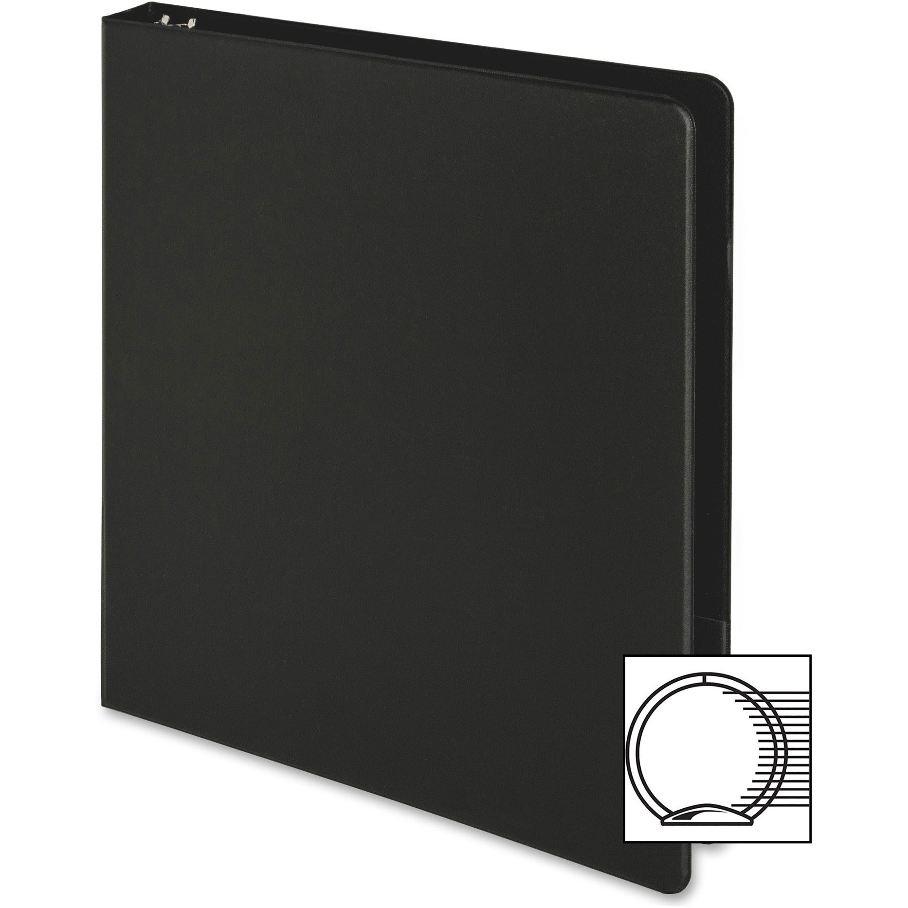 Business Source Basic Round-ring Binder - 1" Binder Capacity - Letter - 8 1/2" x 11" Sheet Size - 3 x Round Ring Fastener(s) - Inside Front & Back Pocket(s) - Chipboard, Polypropylene - Black - 9.60 oz - Exposed Rivet, Non Locking Mechanism, Open and - 3