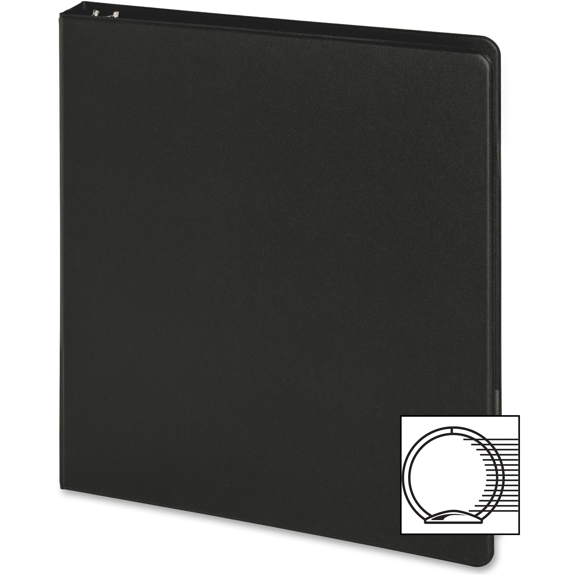 Business Source Basic Round-ring Binder - 1" Binder Capacity - Letter - 8 1/2" x 11" Sheet Size - 3 x Round Ring Fastener(s) - Inside Front & Back Pocket(s) - Chipboard, Polypropylene - Black - 9.60 oz - Exposed Rivet, Non Locking Mechanism, Open and - 2