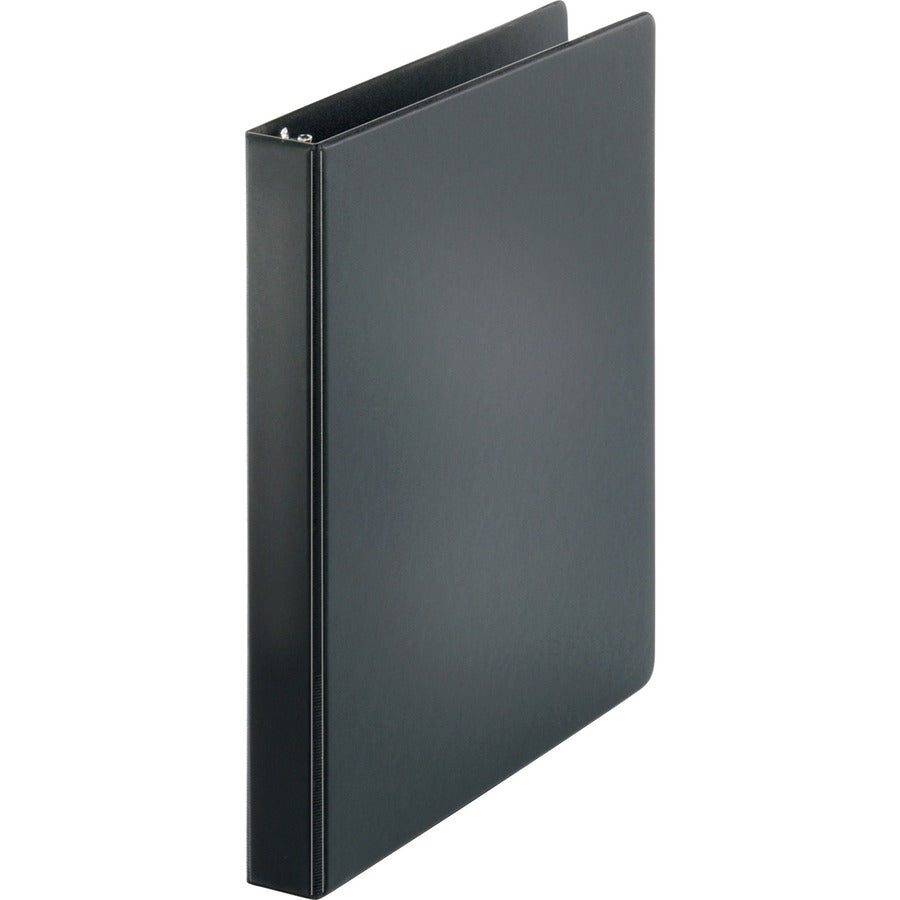 Business Source Basic Round-ring Binder - 1" Binder Capacity - Letter - 8 1/2" x 11" Sheet Size - 3 x Round Ring Fastener(s) - Inside Front & Back Pocket(s) - Chipboard, Polypropylene - Black - 9.60 oz - Exposed Rivet, Non Locking Mechanism, Open and