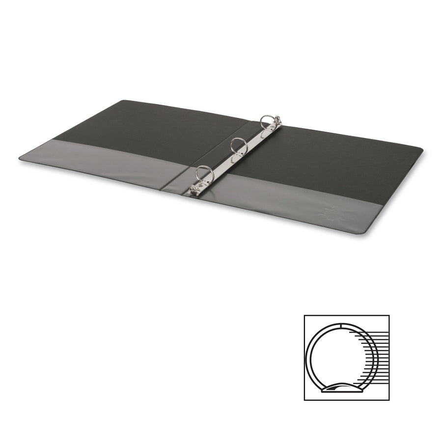 Business Source Basic Round-ring Binder - 1" Binder Capacity - Letter - 8 1/2" x 11" Sheet Size - 3 x Round Ring Fastener(s) - Inside Front & Back Pocket(s) - Chipboard, Polypropylene - Black - 9.60 oz - Exposed Rivet, Non Locking Mechanism, Open and