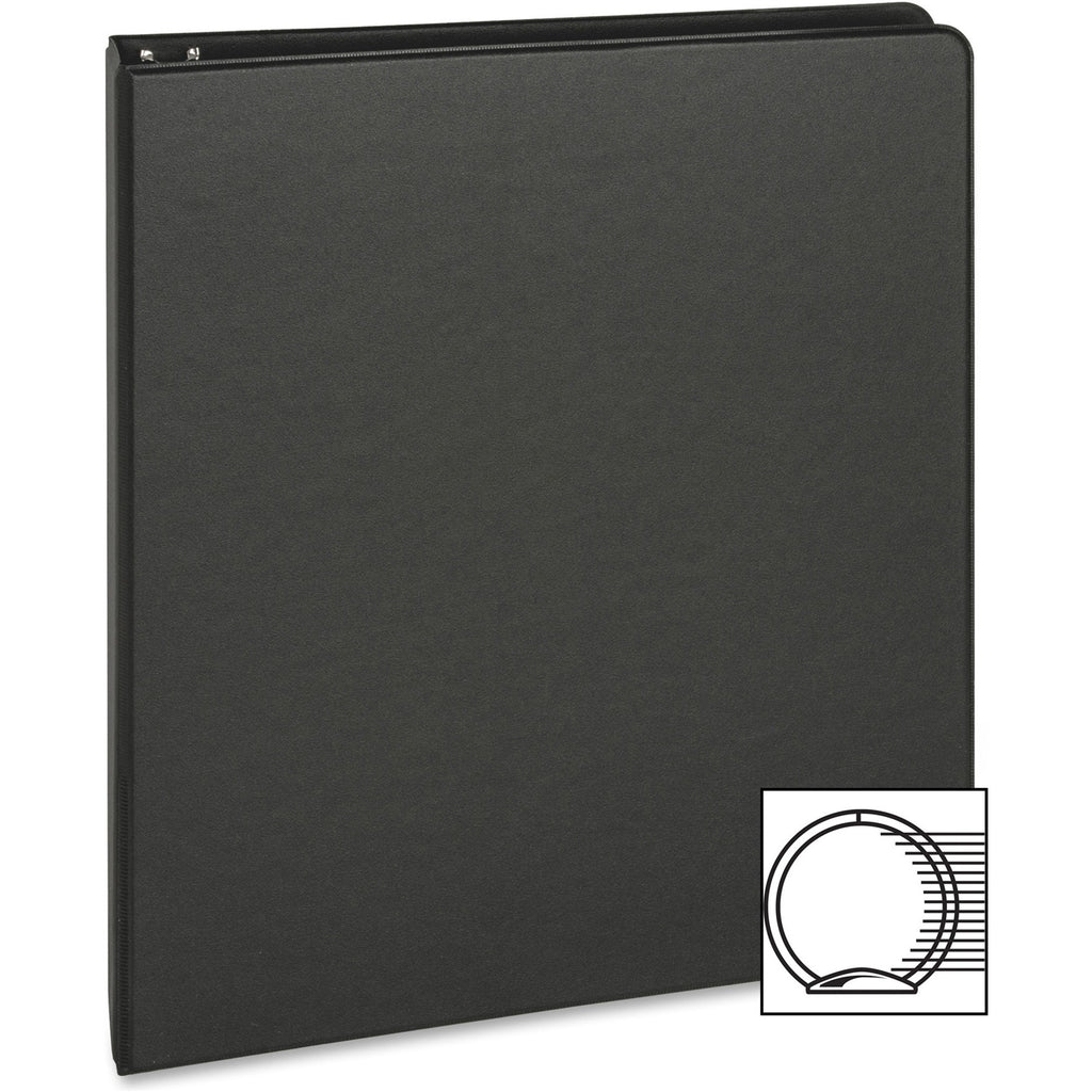 Business Source Basic Round-ring Binder - 1" Binder Capacity - Letter - 8 1/2" x 11" Sheet Size - 3 x Round Ring Fastener(s) - Inside Front & Back Pocket(s) - Chipboard, Polypropylene - Black - 9.60 oz - Exposed Rivet, Non Locking Mechanism, Open and