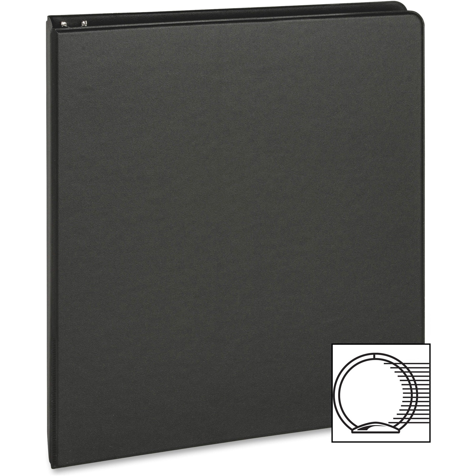 Business Source Basic Round-ring Binder - 1" Binder Capacity - Letter - 8 1/2" x 11" Sheet Size - 3 x Round Ring Fastener(s) - Inside Front & Back Pocket(s) - Chipboard, Polypropylene - Black - 9.60 oz - Exposed Rivet, Non Locking Mechanism, Open and