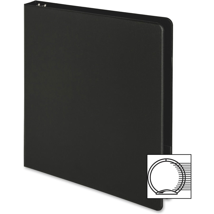 Business Source Basic Round-ring Binder - 1" Binder Capacity - Letter - 8 1/2" x 11" Sheet Size - 3 x Round Ring Fastener(s) - Inside Front & Back Pocket(s) - Chipboard, Polypropylene - Black - 9.60 oz - Exposed Rivet, Non Locking Mechanism, Open and