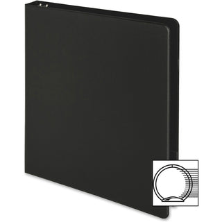 Business Source Basic Round-ring Binder - 1" Binder Capacity - Letter - 8 1/2" x 11" Sheet Size - 3 x Round Ring Fastener(s) - Inside Front & Back Pocket(s) - Chipboard, Polypropylene - Black - 9.60 oz - Exposed Rivet, Non Locking Mechanism, Open and