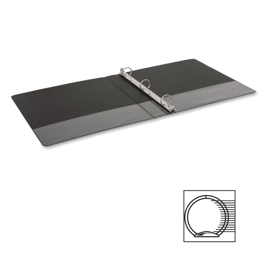 Business Source Basic Round-ring Binder - 1" Binder Capacity - Letter - 8 1/2" x 11" Sheet Size - 3 x Round Ring Fastener(s) - Inside Front & Back Pocket(s) - Chipboard, Polypropylene - Black - 9.60 oz - Exposed Rivet, Non Locking Mechanism, Open and