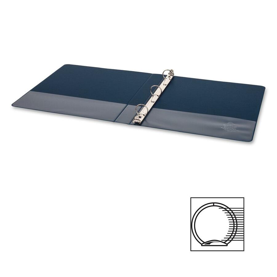 Business Source Basic Round-ring Binder - 1" Binder Capacity - Letter - 8 1/2" x 11" Sheet Size - 225 Sheet Capacity - 3 x Round Ring Fastener(s) - Inside Front & Back Pocket(s) - Chipboard, Polypropylene - Dark Blue - 12.80 oz - Exposed Rivet, Non L