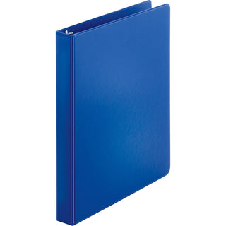 Business Source Basic Round-ring Binder - 1" Binder Capacity - Letter - 8 1/2" x 11" Sheet Size - 225 Sheet Capacity - 3 x Round Ring Fastener(s) - Inside Front & Back Pocket(s) - Chipboard, Polypropylene - Dark Blue - 12.80 oz - Exposed Rivet, Non L