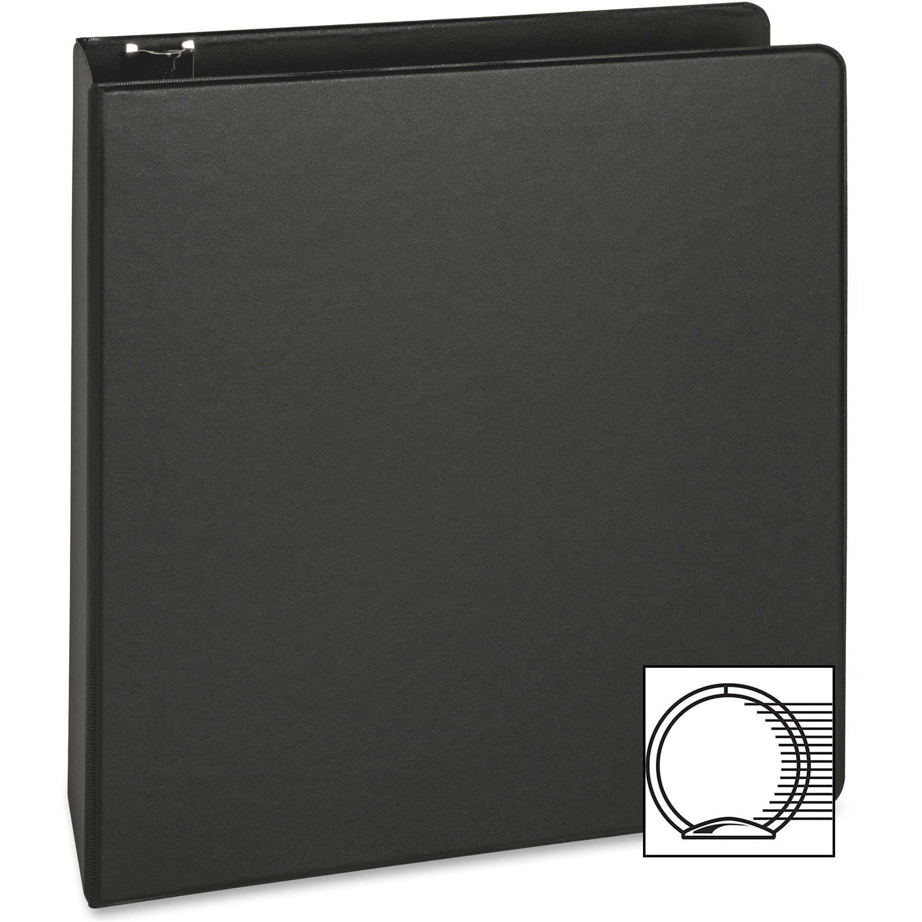 Business Source Basic Round-ring Binder - 2" Binder Capacity - Letter - 8 1/2" x 11" Sheet Size - 3 x Round Ring Fastener(s) - Inside Front & Back Pocket(s) - Vinyl - Black - 1 lb - Recycled - Exposed Rivet, Non Locking Mechanism, Open and Closed Tri - 