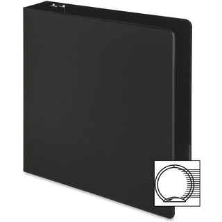 Business Source Basic Round-ring Binder - 2" Binder Capacity - Letter - 8 1/2" x 11" Sheet Size - 3 x Round Ring Fastener(s) - Inside Front & Back Pocket(s) - Vinyl - Black - 1 lb - Recycled - Exposed Rivet, Non Locking Mechanism, Open and Closed Tri
