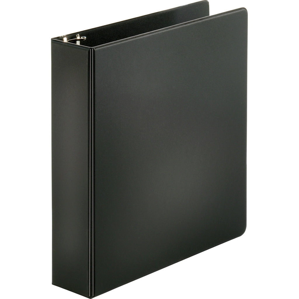 Business Source Basic Round-ring Binder - 2" Binder Capacity - Letter - 8 1/2" x 11" Sheet Size - 3 x Round Ring Fastener(s) - Inside Front & Back Pocket(s) - Vinyl - Black - 1 lb - Recycled - Exposed Rivet, Non Locking Mechanism, Open and Closed Tri