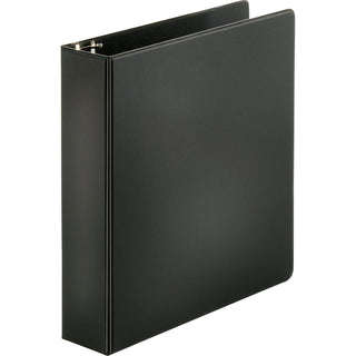 Business Source Basic Round-ring Binder - 2" Binder Capacity - Letter - 8 1/2" x 11" Sheet Size - 3 x Round Ring Fastener(s) - Inside Front & Back Pocket(s) - Vinyl - Black - 1 lb - Recycled - Exposed Rivet, Non Locking Mechanism, Open and Closed Tri
