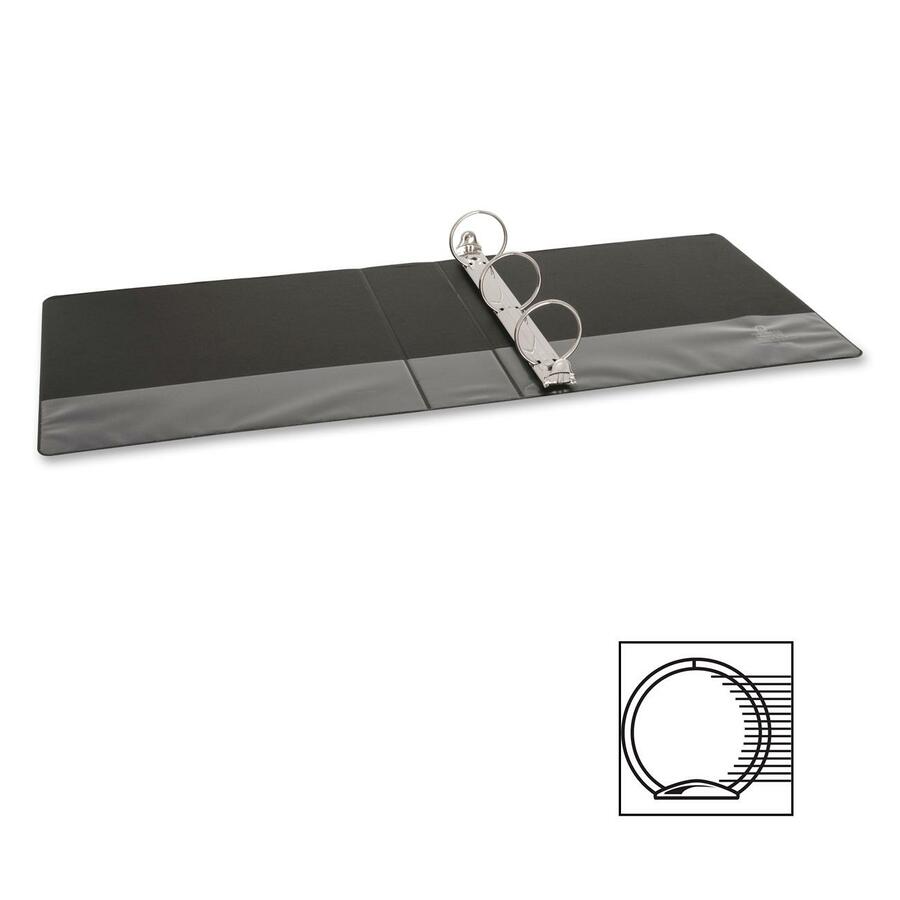 Business Source Basic Round-ring Binder - 2" Binder Capacity - Letter - 8 1/2" x 11" Sheet Size - 3 x Round Ring Fastener(s) - Inside Front & Back Pocket(s) - Vinyl - Black - 1 lb - Recycled - Exposed Rivet, Non Locking Mechanism, Open and Closed Tri