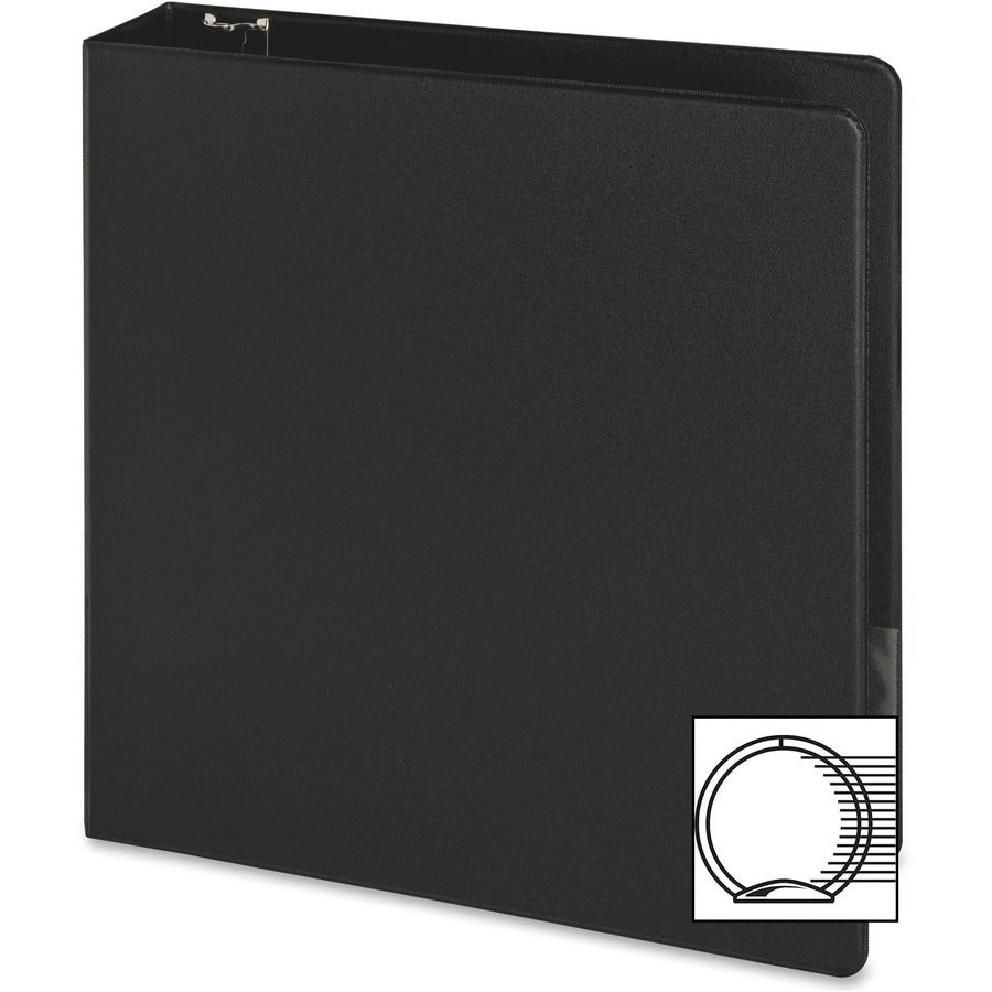 Business Source Basic Round-ring Binder - 2" Binder Capacity - Letter - 8 1/2" x 11" Sheet Size - 3 x Round Ring Fastener(s) - Inside Front & Back Pocket(s) - Vinyl - Black - 1 lb - Recycled - Exposed Rivet, Non Locking Mechanism, Open and Closed Tri