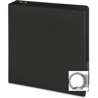 Business Source Basic Round-ring Binder - 2" Binder Capacity - Letter - 8 1/2" x 11" Sheet Size - 3 x Round Ring Fastener(s) - Inside Front & Back Pocket(s) - Vinyl - Black - 1 lb - Recycled - Exposed Rivet, Non Locking Mechanism, Open and Closed Tri