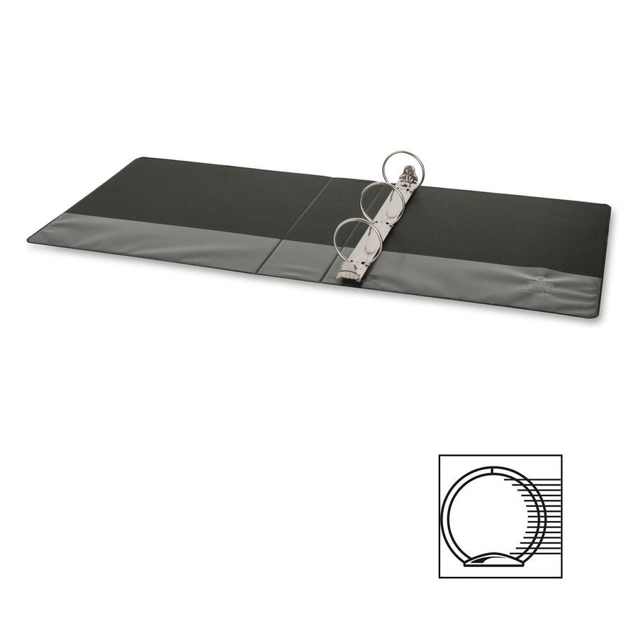 Business Source Basic Round-ring Binder - 2" Binder Capacity - Letter - 8 1/2" x 11" Sheet Size - 3 x Round Ring Fastener(s) - Inside Front & Back Pocket(s) - Vinyl - Black - 1 lb - Recycled - Exposed Rivet, Non Locking Mechanism, Open and Closed Tri