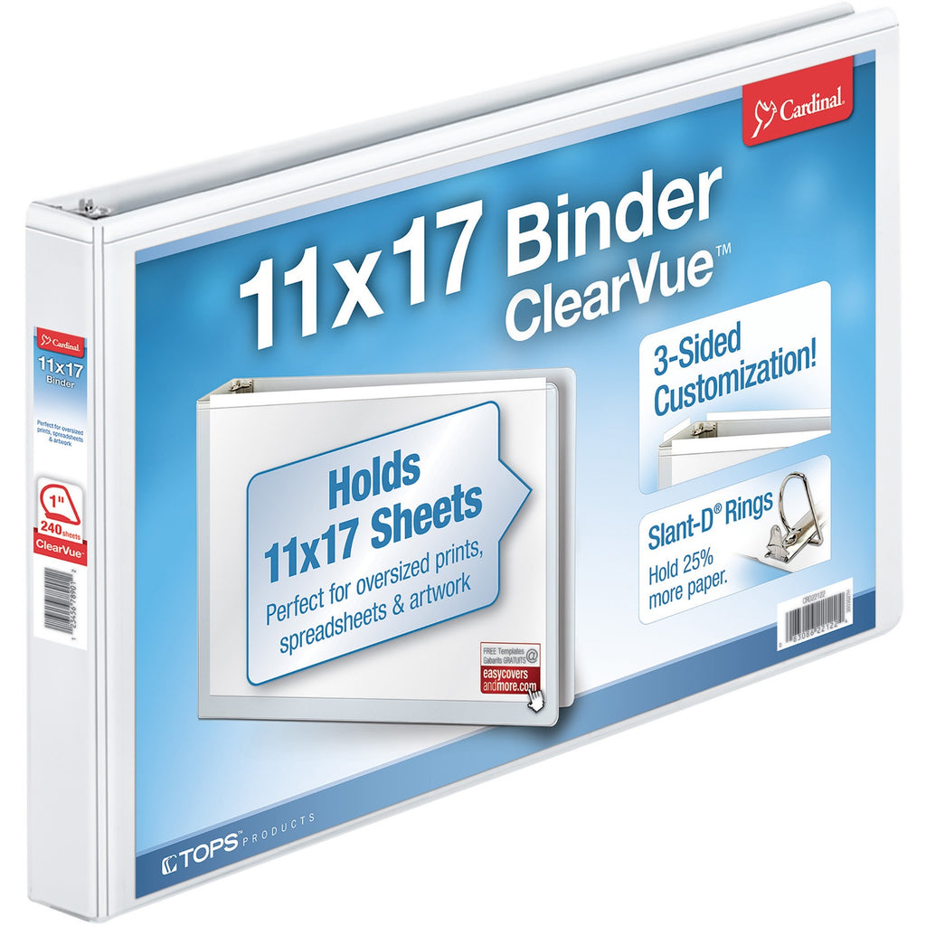 Cardinal 11" x 17", ClearVue Slant-D Ring Binder, Sold as 1 Each