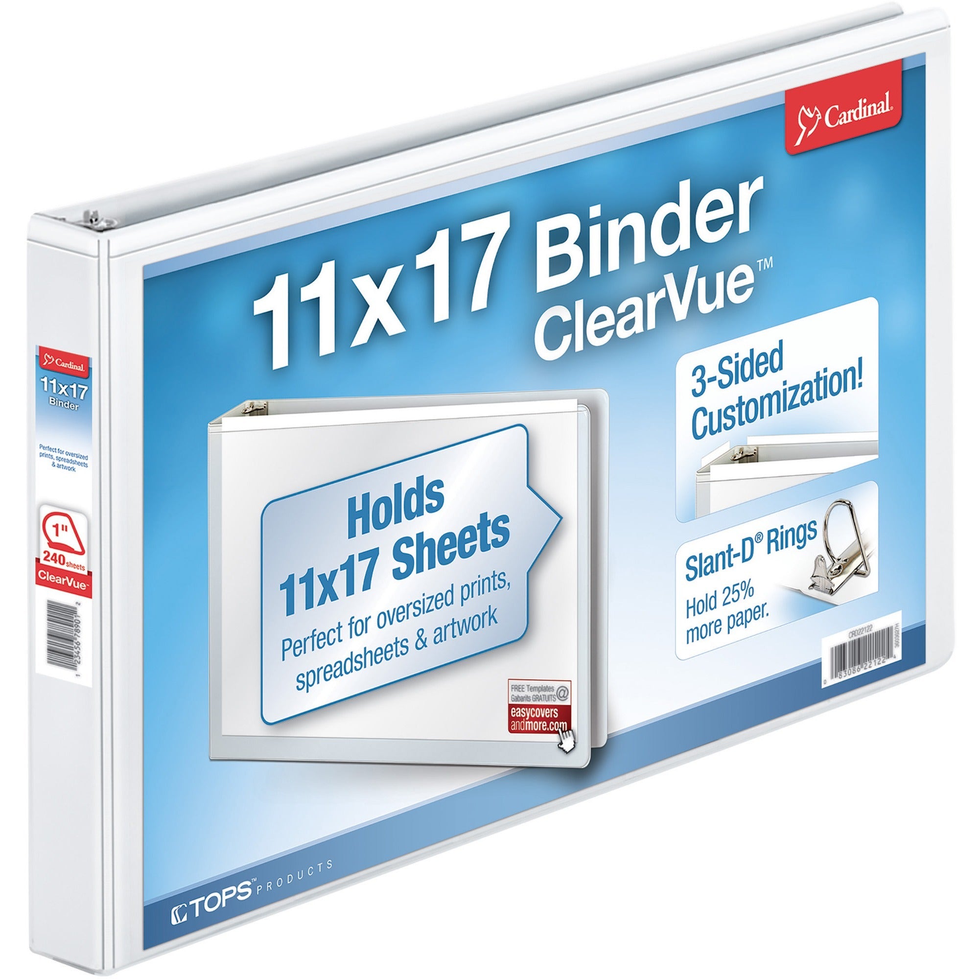 Cardinal 11" x 17", ClearVue Slant-D Ring Binder, Sold as 1 Each