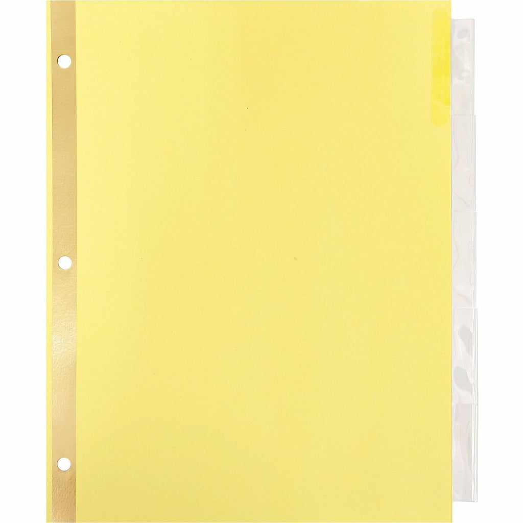 Business Source Insertable 5-Tab Ring Binder Indexes - 5 x Divider(s) - 5 Tab(s)/Set2" Tab Width - 8.5" Divider Width x 11" Divider Length - Letter - 3 Hole Punched - Buff Divider - Clear Tab(s) - Mylar Reinforcement, Insertable, Reinforced Edges, Te