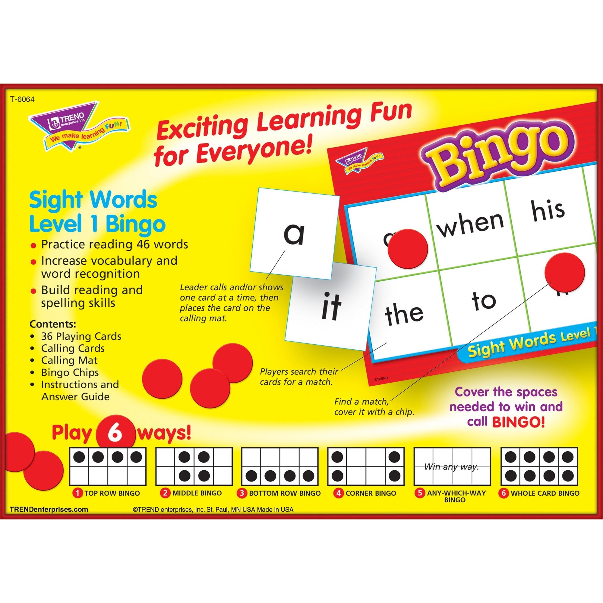 Trend Sight Words Bingo Game - Theme/Subject: Learning - Skill Learning: Reading, Vocabulary - 5-8 Year - Multi - 