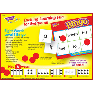 Trend Sight Words Bingo Game - Theme/Subject: Learning - Skill Learning: Reading, Vocabulary - 5-8 Year - Multi - 
