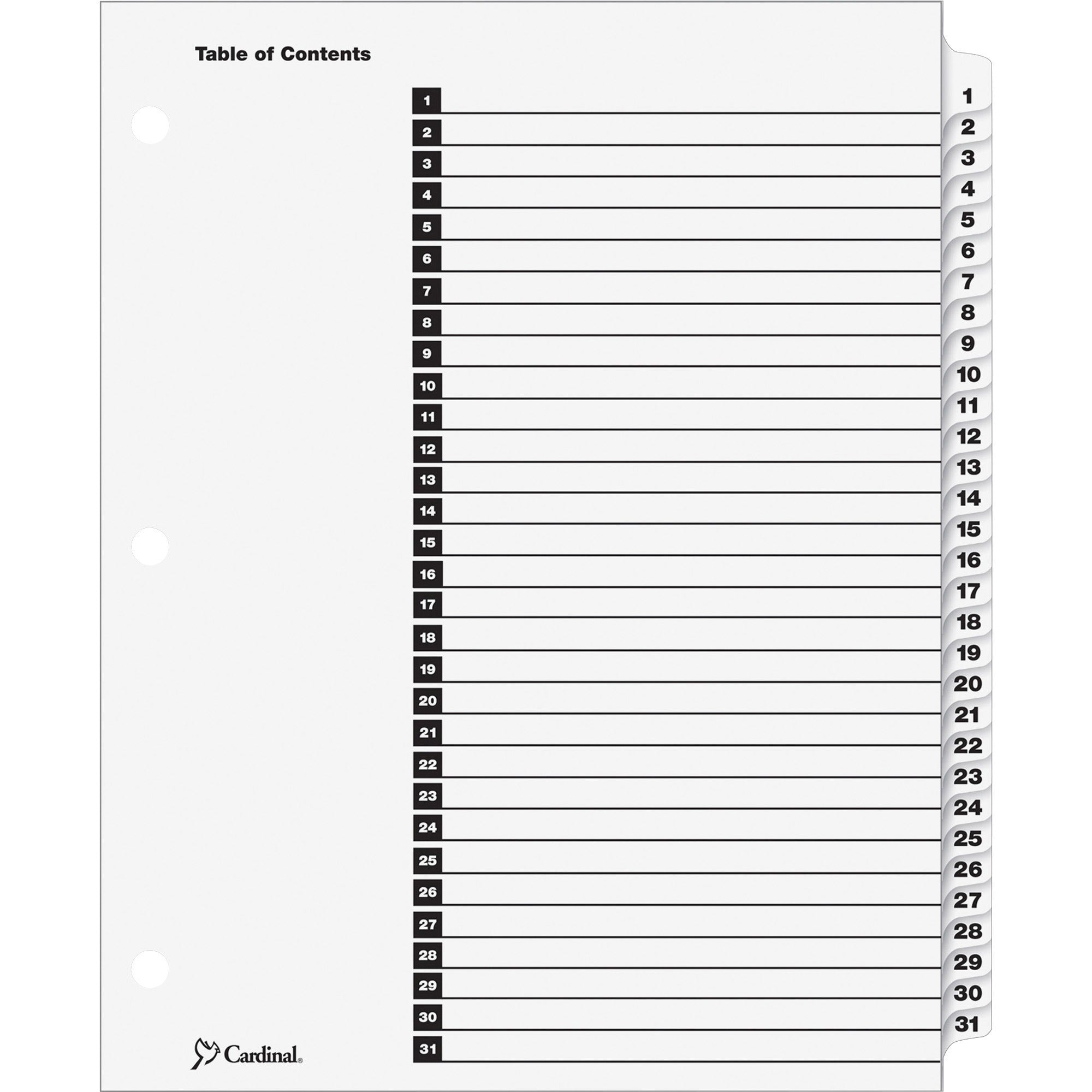 Cardinal OneStep Printable Table of Contents Dividers, Sold as 1 Set